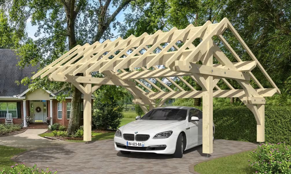 Holz-Doppelcarport Parodia Satteldach 5.43×5.41m Fichte