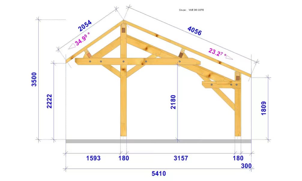Holz-Carport 3 Fahrzeuge Pionsat Satteldach 9.48×5.41m Fichte – Bild 3