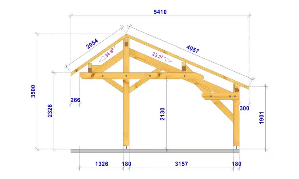 Doppelcarport Plauzat Satteldach 7.16×5.41m Fichte – Bild 3