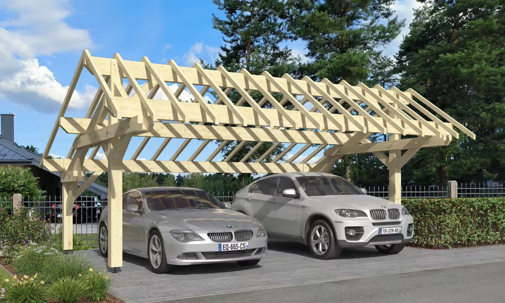 Doppelcarport Plauzat Satteldach 7.16×5.41m Fichte