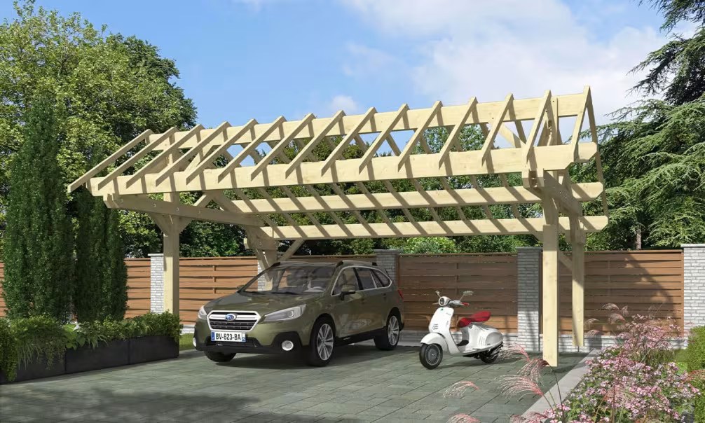 Holz-Doppelcarport Ravel Satteldach 7.06×5.50m Fichte