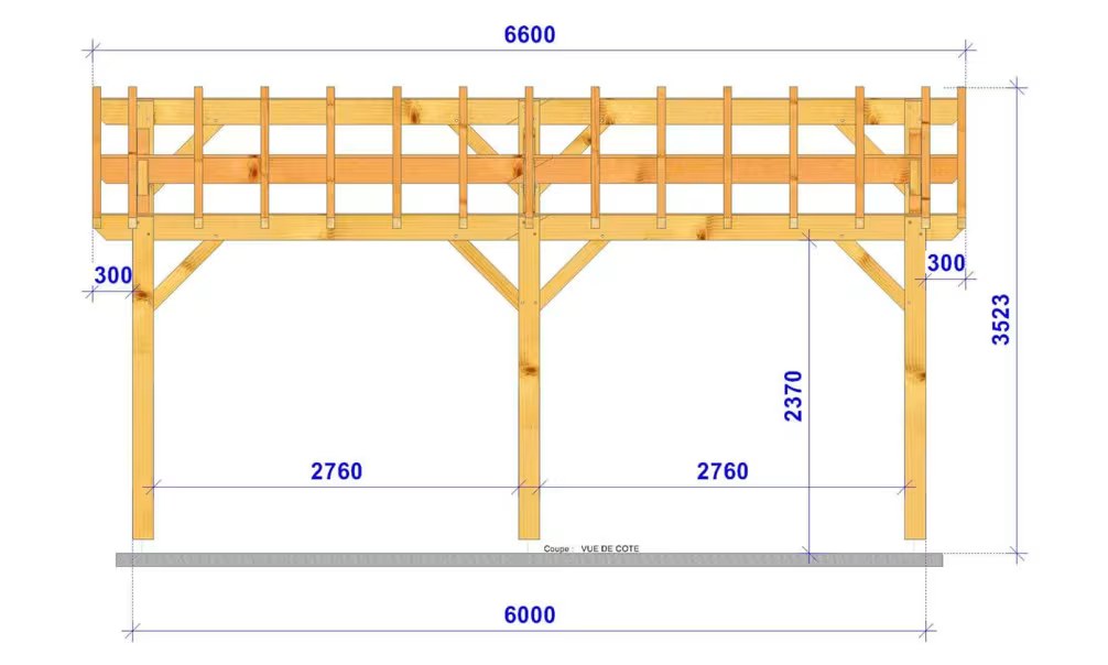 Carport Strélizia Satteldach 6.60×6.60m Fichte – Bild 2
