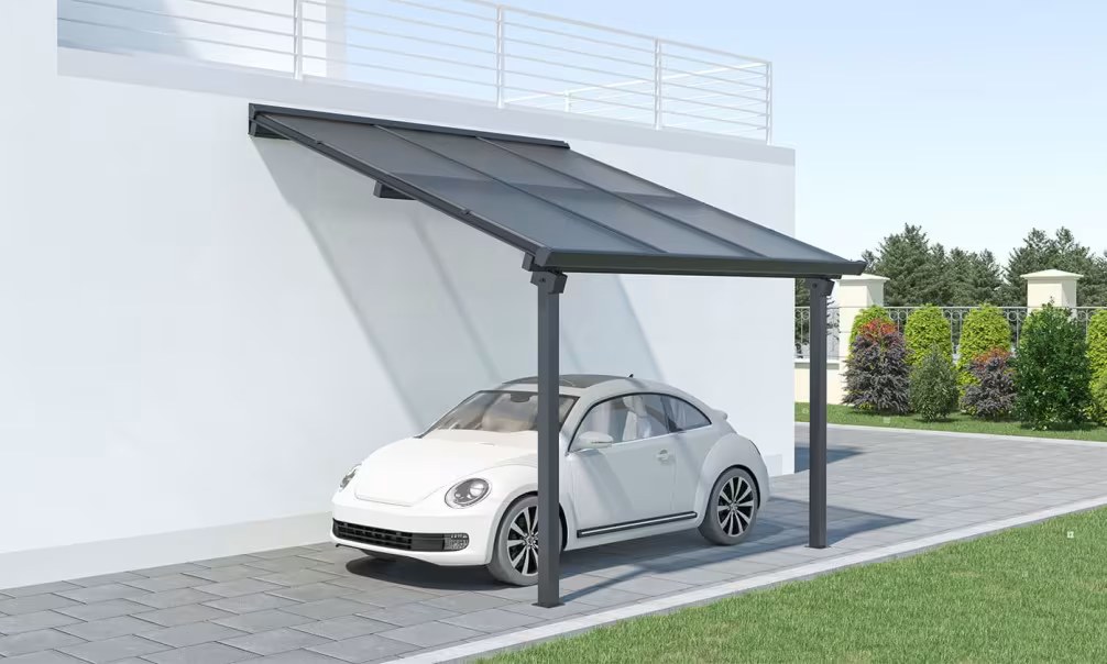 Anlehn-Aluminium-Carport Sunny A für 6 Solarmodule – 12.05m2