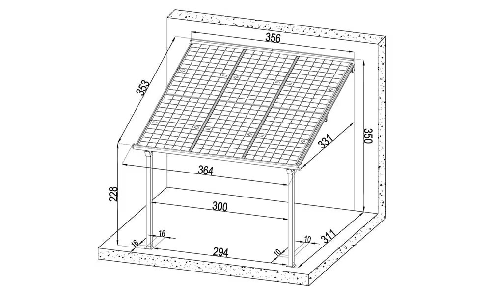 Anlehn-Aluminium-Carport Sunny A für 6 Solarmodule – 12.05m2 – Bild 2