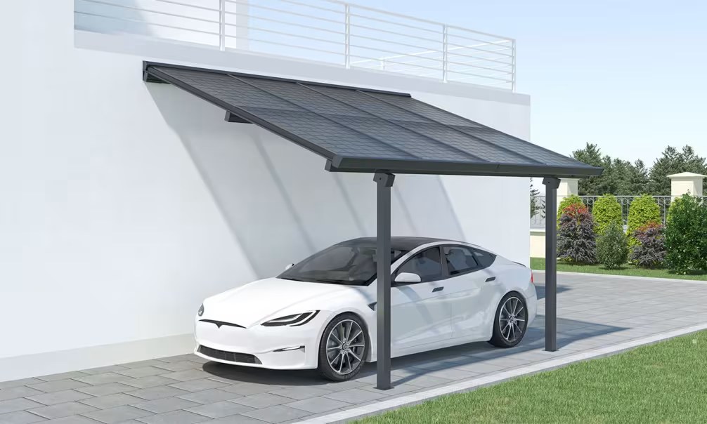 Anlehn-Aluminium-Carport Sunny B für 8 Solarmodule – 15.89m2