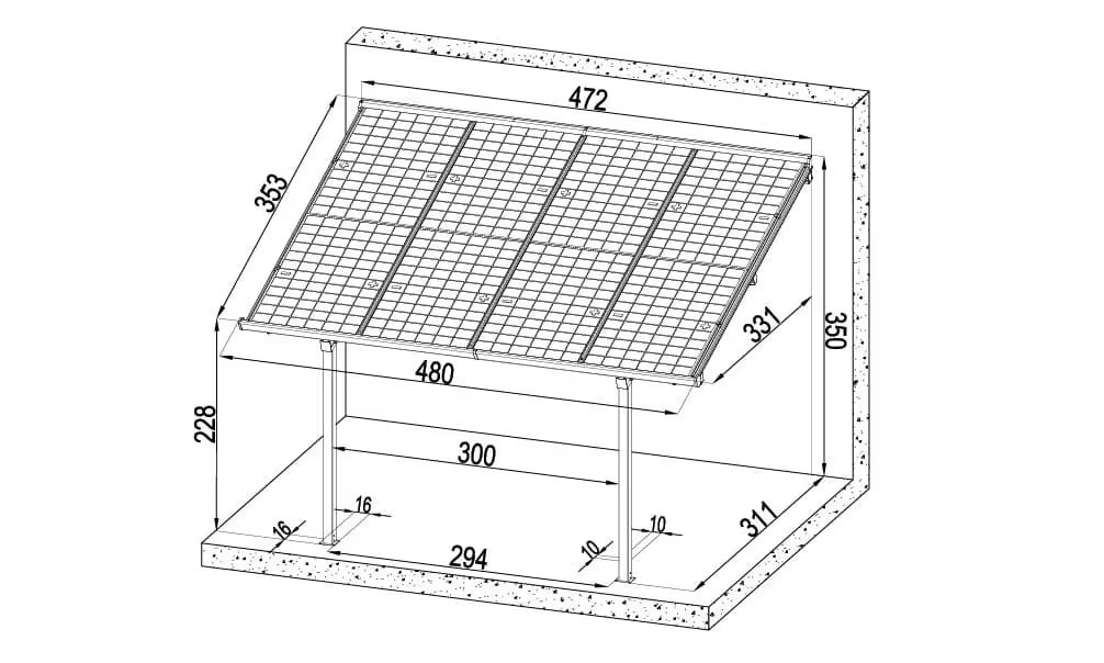Anlehn-Aluminium-Carport Sunny B für 8 Solarmodule – 15.89m2 – Bild 2