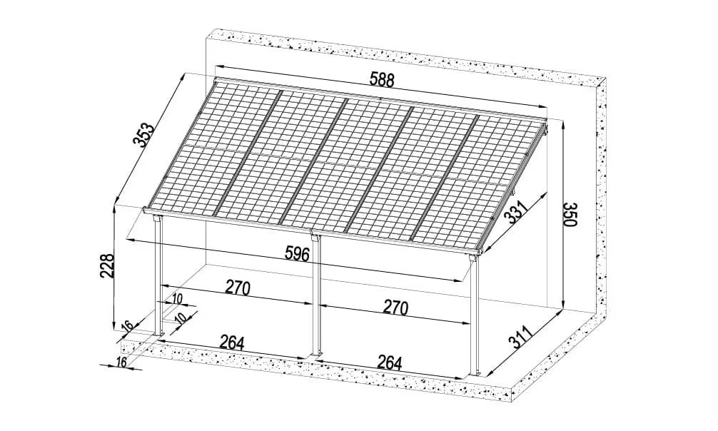 Anlehn-Aluminium-Carport Sunny C für 10 Solarmodule – 19.72m2