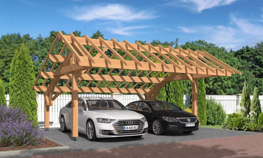Holz-Doppelcarport Rimat Satteldach 6.30×5.90m Douglasie