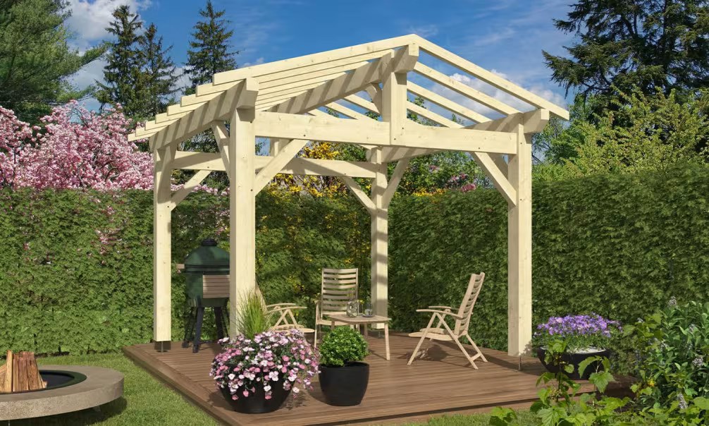 Freistehende Pergola Acacia, Satteldach - 3.50x3.50m - Fichte
