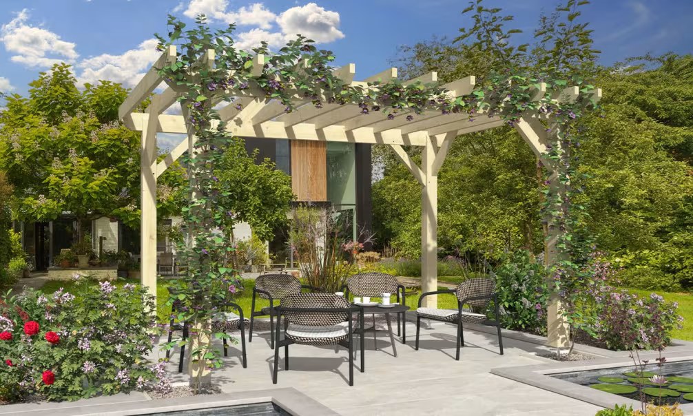 Freistehende Pergola Amaryllis, Flachdach - 3.90x2.90m - Fichte