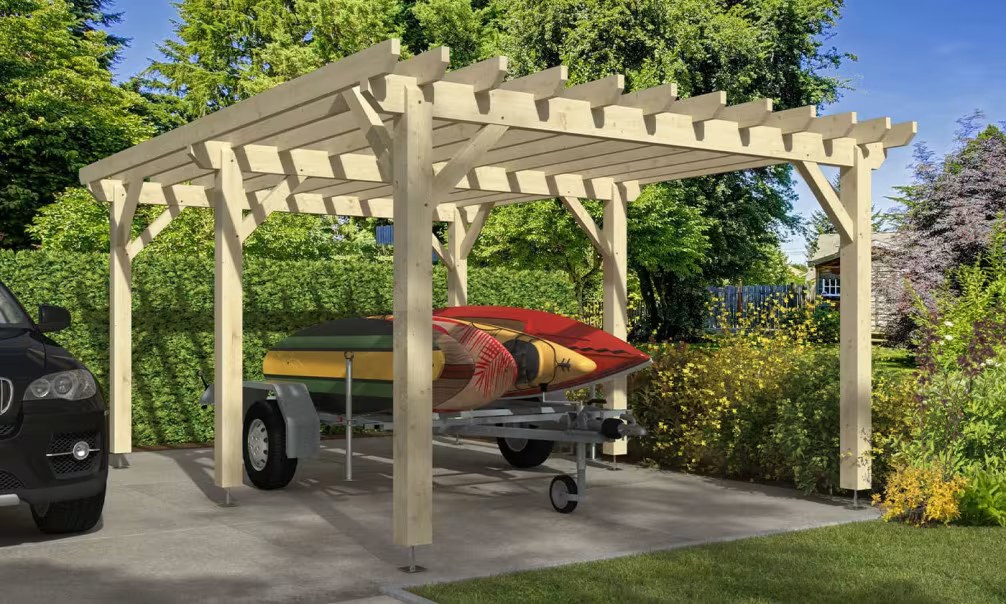 Freistehende Pergola Angelia, Flachdach - 3.90x5.40m - Fichte