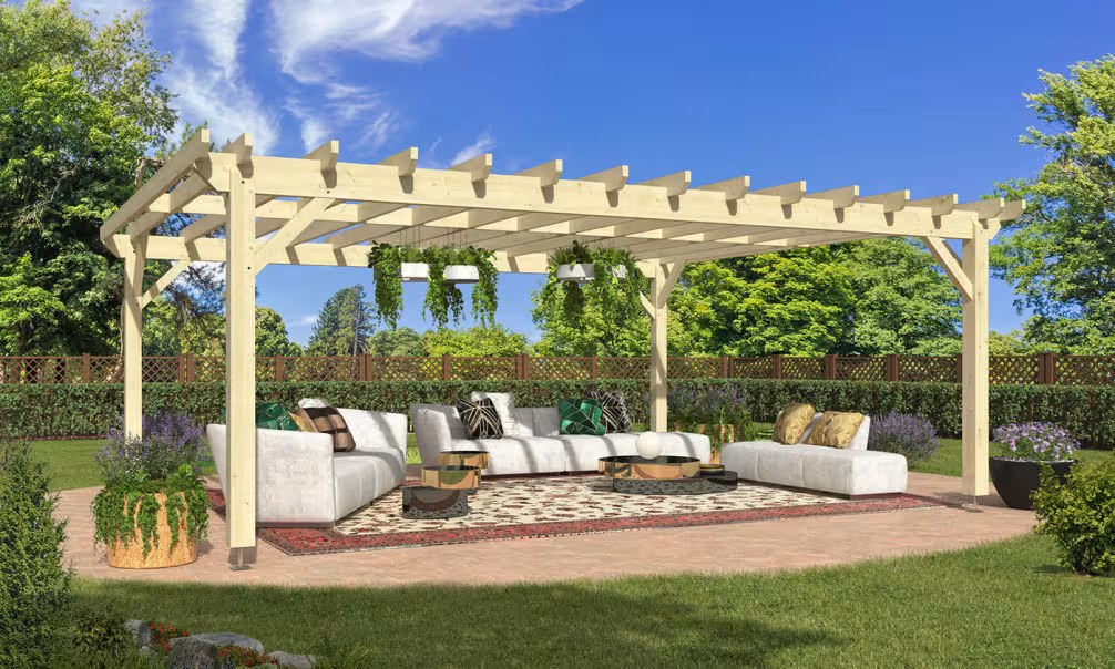 Freistehende Pergola Armelia, Flachdach – 6.40×5.40m – Fichte