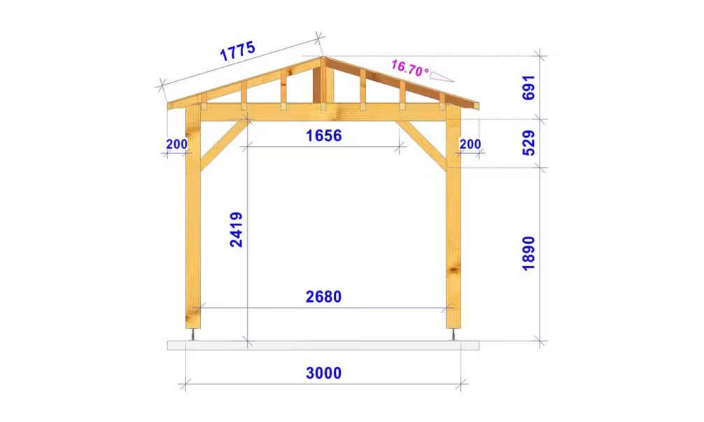 Freistehende Pergola Bergenia, Zeltdach – 3.40×3.40m – Fichte – Bild 2
