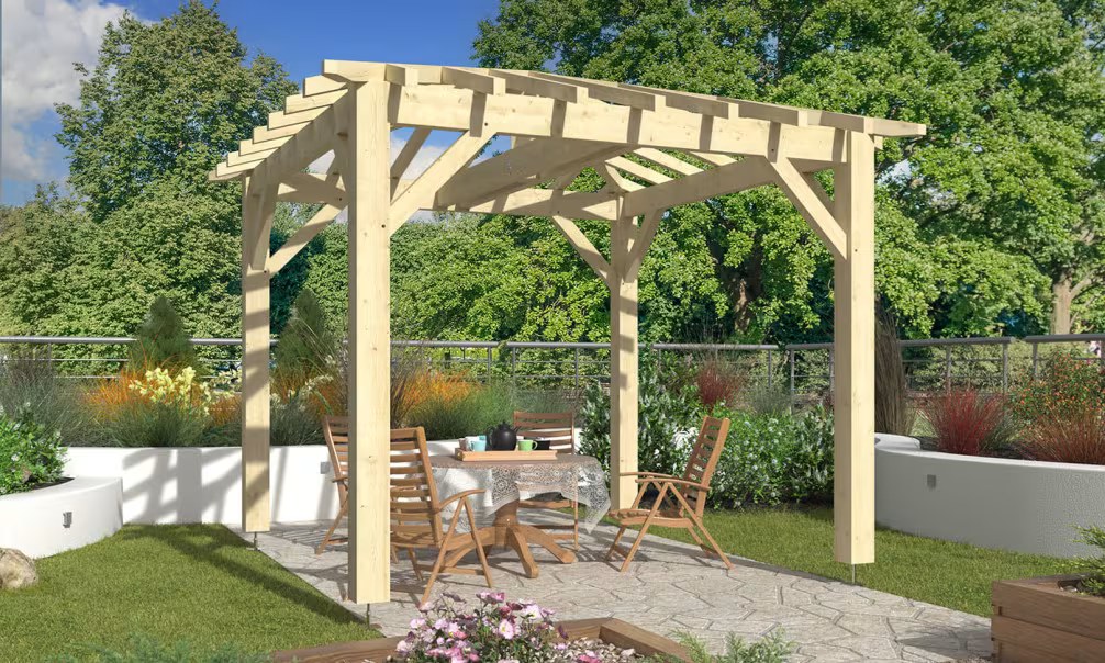 Freistehende Pergola Bergenia, Zeltdach - 3.40x3.40m - Fichte