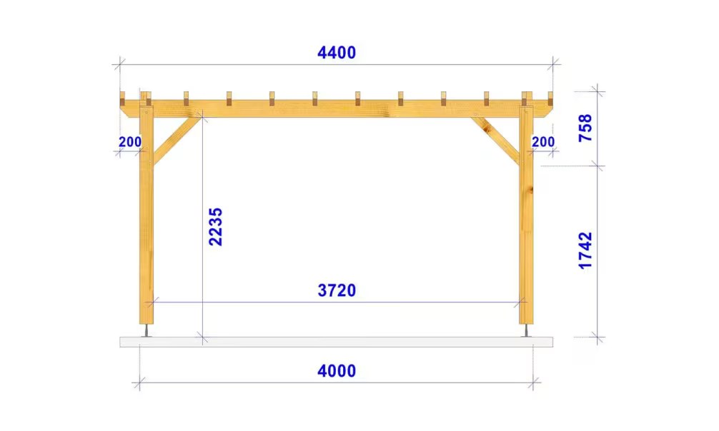 Freistehender Pavillon Physalis, Flachdach – 3.40×4.40m – Fichte – Bild 3
