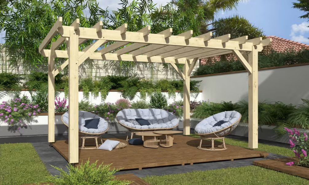 Freistehender Pavillon Physalis, Flachdach – 3.40×4.40m – Fichte