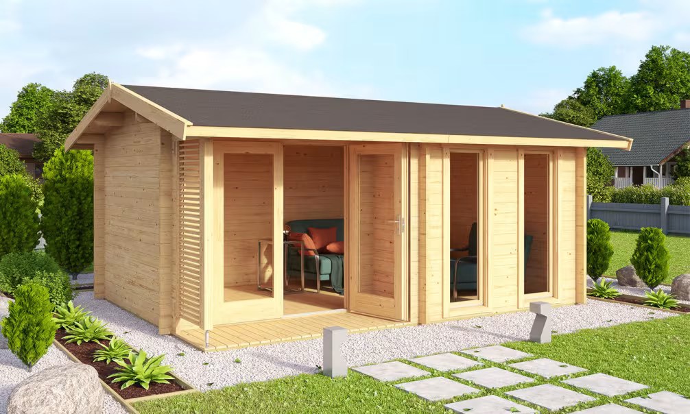 Gartenhaus HAMPSHIRE 44mm – Holzboden inklusive – 11.97m2 Innenraum