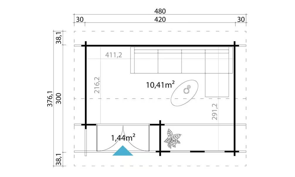 Gartenhaus HAMPSHIRE 44mm – Holzboden inklusive – 11.97m2 Innenraum – Bild 2