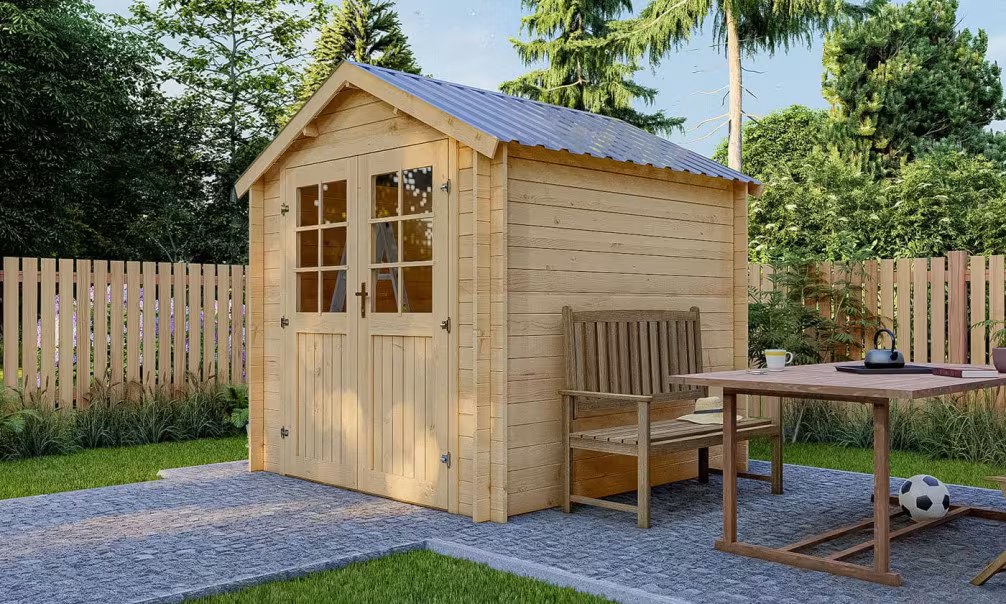Holzgartenhaus Roh Valloire 28mm – Stahldach – 4,26m² 21…