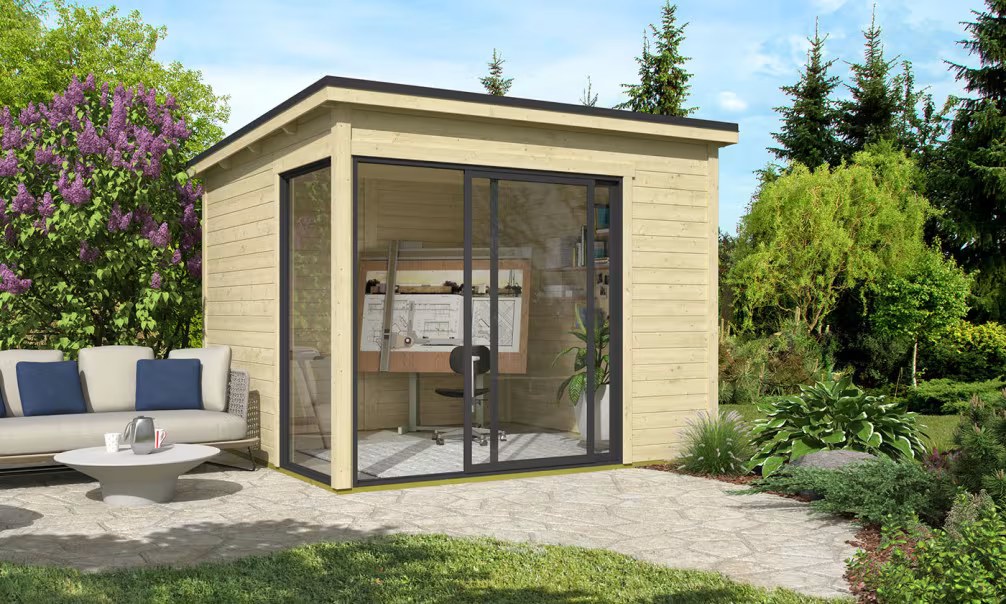 Poolhaus Flachdach Baleira 1 – Rohholz – 8,23m² Innenraum