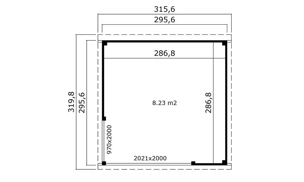 Poolhaus Flachdach Baleira 1 – Rohholz – 8,23m² Innenraum – Bild 2