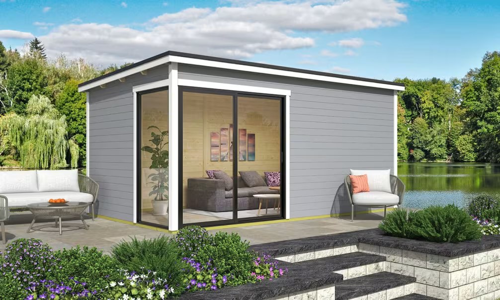 Poolhaus Flachdach Baleira 5 – Hellgrau – 18,72m² Innenraum
