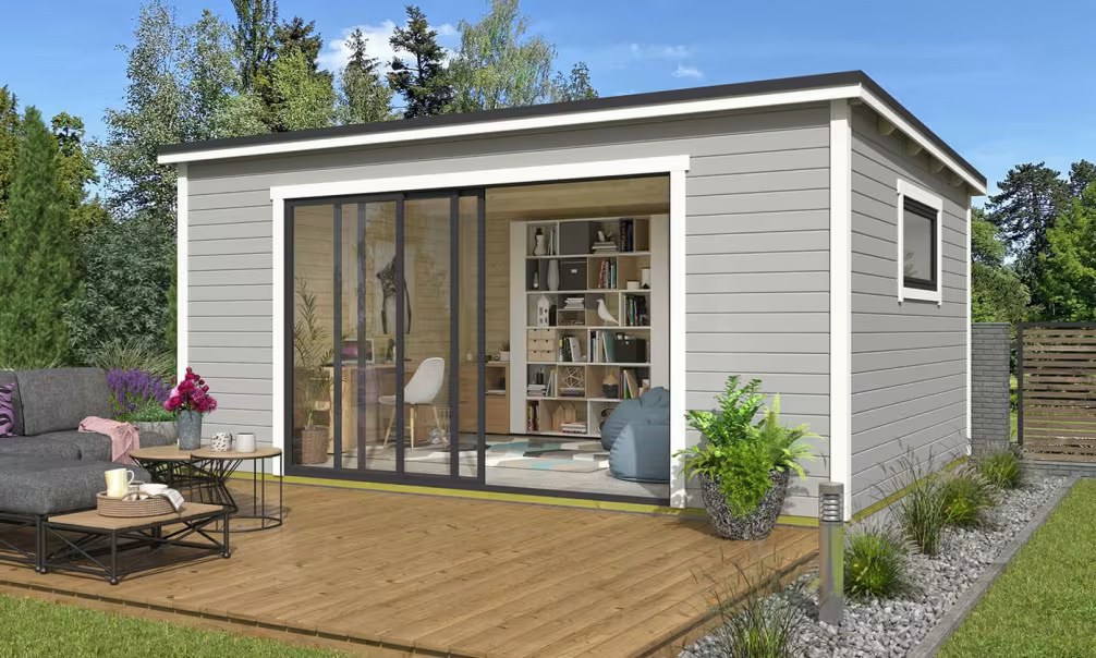 Poolhaus Flachdach Camara 4 – Hellgrau – 18,72m² Innenraum