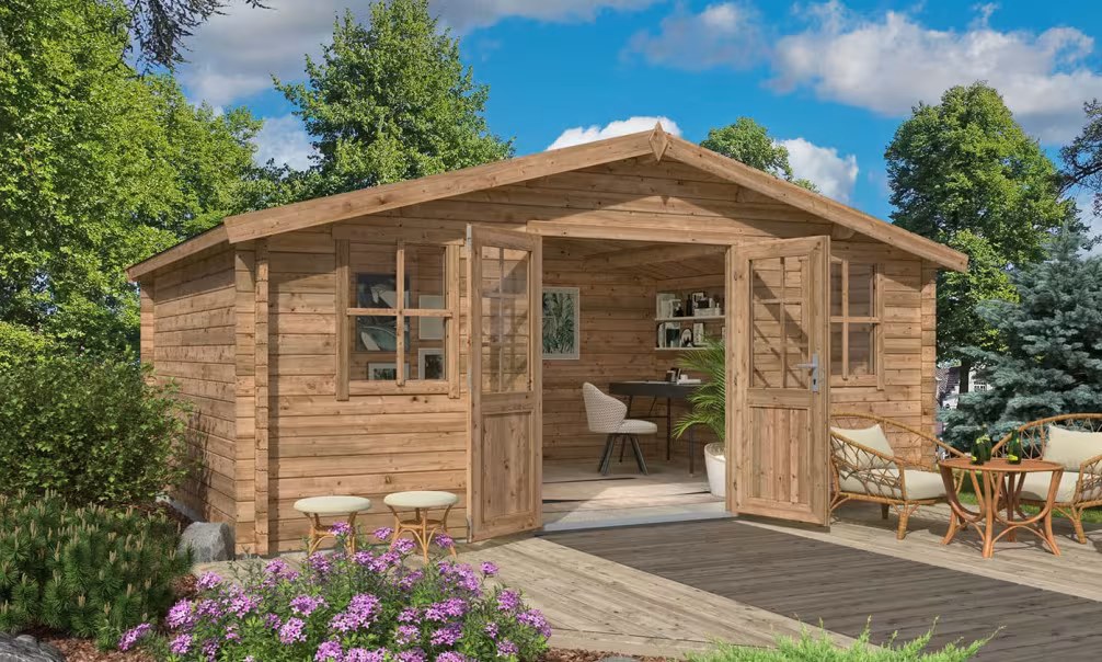 Gartenhaus kesseldruckimprägniert CAHORS LM 44 mm – 17,38m² Innenraum 490×370 cm