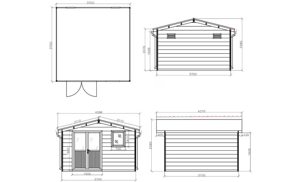 Verbundwerkstoff-Gartenhaus Volos, Satteldach, 3.7×3.7m, 13,68m² – Bild 2