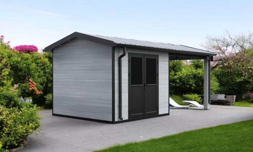 Verbundwerkstoff-Gartenhaus Milina, Satteldach, 6x3m, Hellgrau, 18m²
