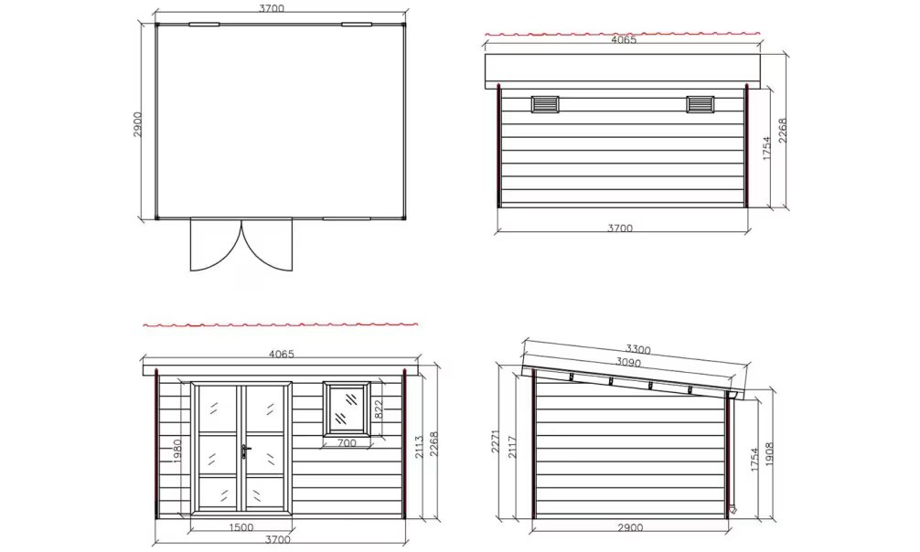 Verbundwerkstoff-Gartenhaus Fira, Pultdach, 3.7x3m, 11,10m² – Bild 2