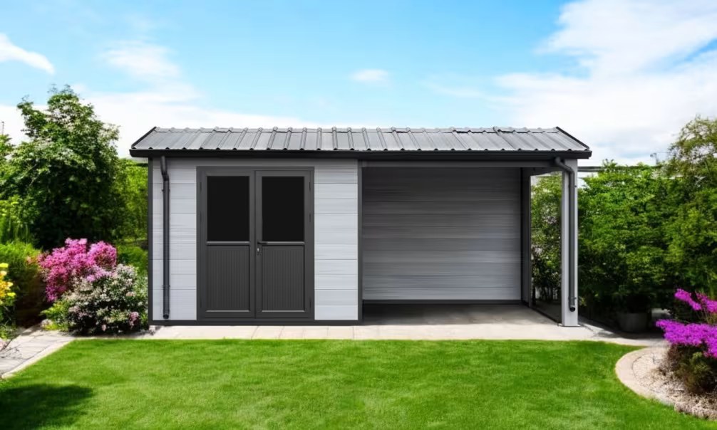 Verbundwerkstoff-Gartenhaus Milina, Satteldach, 6x3m, Hellgrau, 18m² – Bild 3