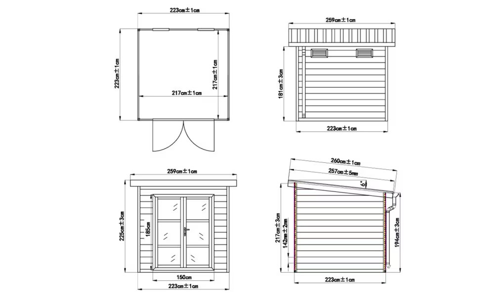 Verbundwerkstoff-Gartenhaus Romans, Pultdach, 2.23×2.23m, 4,97m² – Bild 4