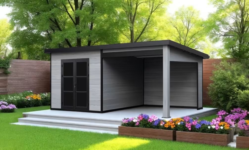Verbundwerkstoff-Gartenhaus Domokos, Pultdach, 6x3m, Hellgrau, 18m²