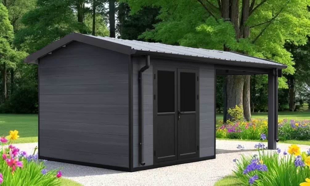 Verbundwerkstoff-Gartenhaus Milina, Satteldach, 6x3m, Anthrazit, 18m²