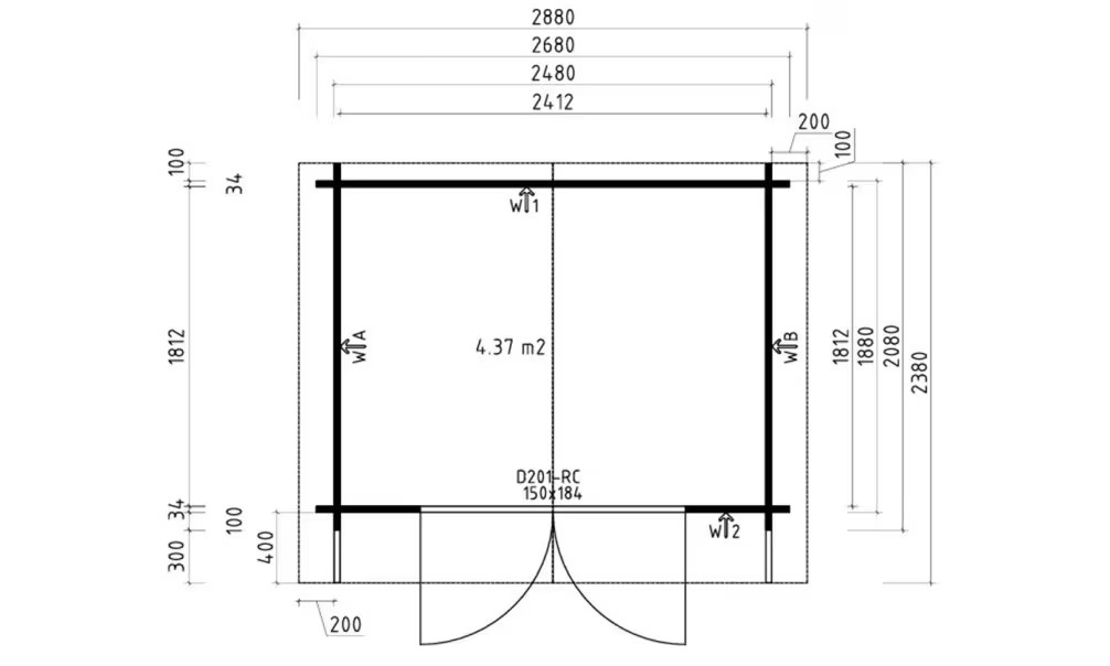 Holzgartenhaus Violette 5 34 mm – 4.37m² Innenraum, Satteldach – Bild 2
