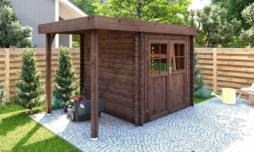 Gartenhäuschen kesseldruckimprägniert MEUSE 5 mit Anbau Stärke 28mm 309 cm
