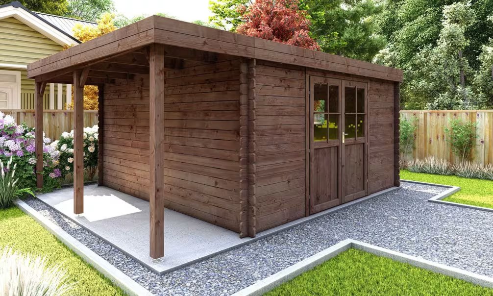 Gartenhaus kesseldruckimprägniert MEUSE 15 mit Anbau Ep 28mm