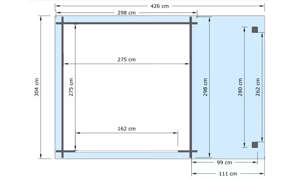 Gartenhaus kesseldruckimprägniert Moselle 9 mit Anbau Bohlen 28mm 379×280 cm – Bild 2