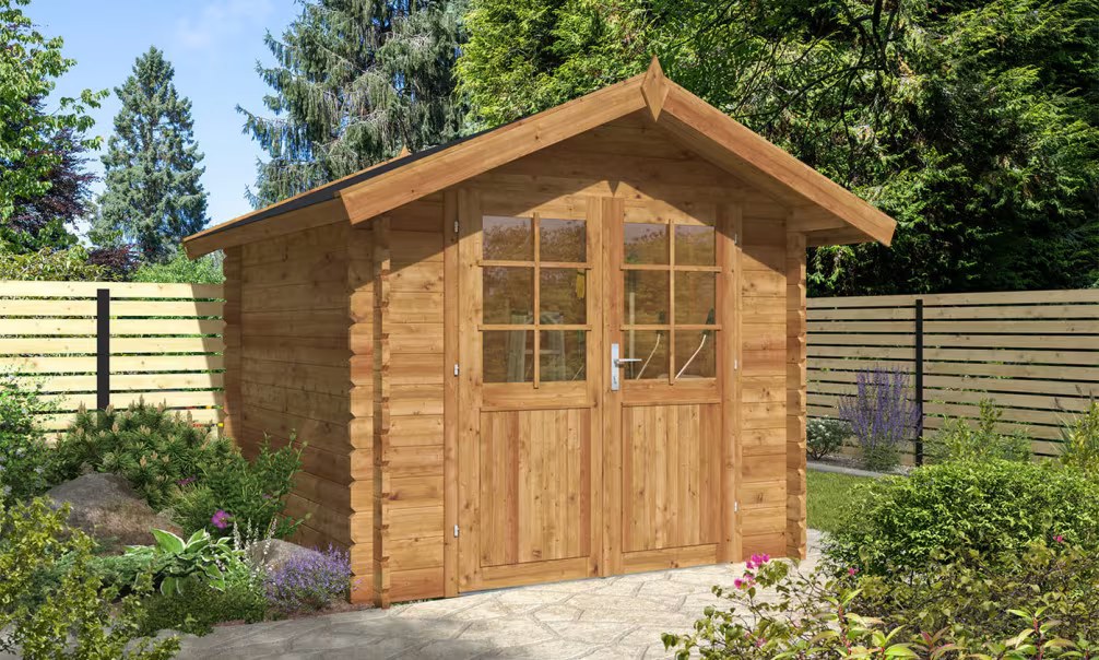 Gartenhaus BRETAGNE kesseldruckimprägniert Bohlen 34mm – 5m² Innenraum 230×2…