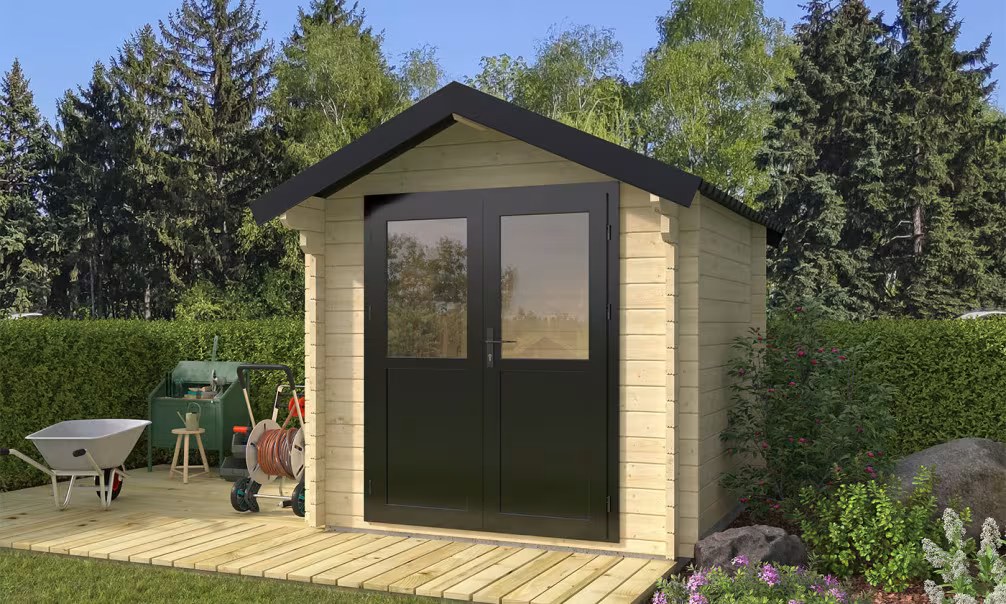 Gartenhaus 28mm Bamberg 5 – Halb-Glastür – Stahldach – 4,60m² Innenraum
