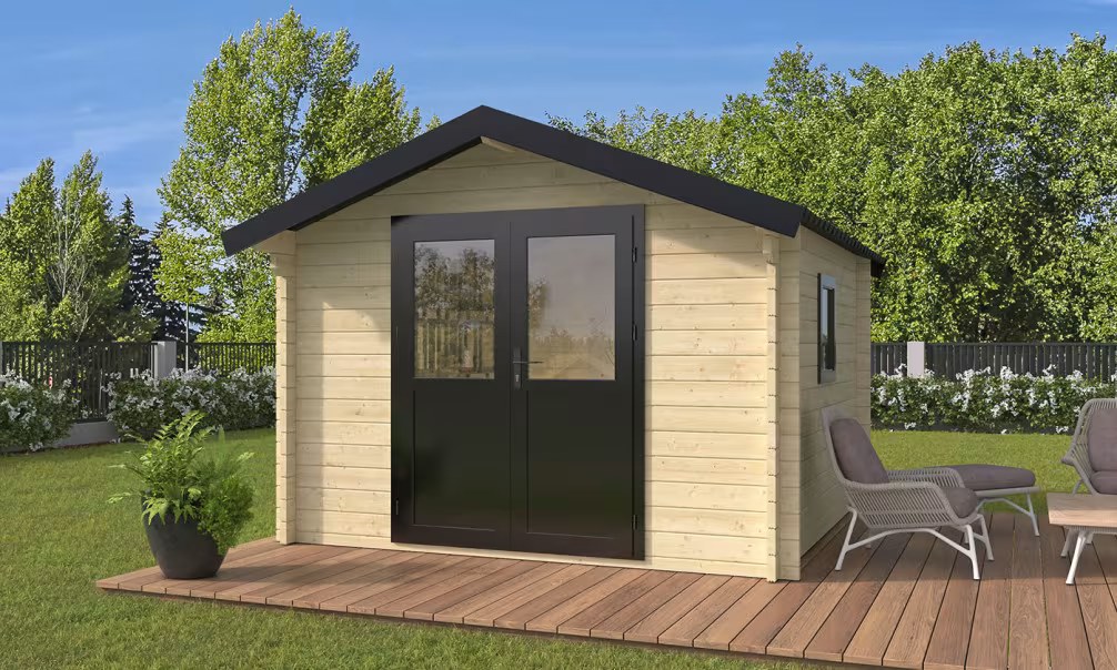 Gartenhaus 44mm Doppel-Alutür Bamberg 9 – Stahldach – 8,48m² Innenraum