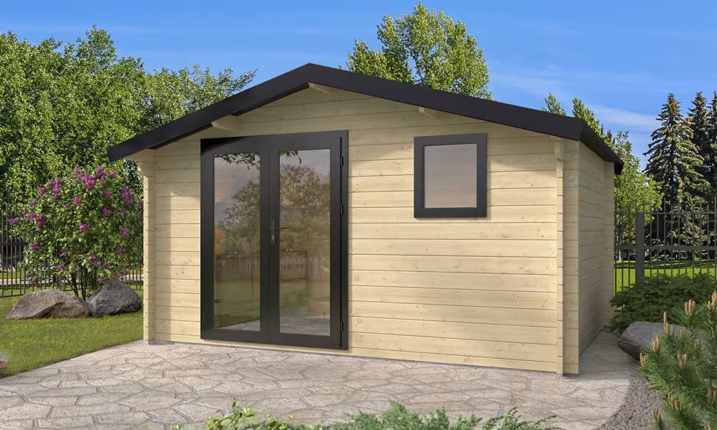 Gartenhaus 44mm Bamberg 12 – Glastür – Stahldach – 11,39m² Innenraum