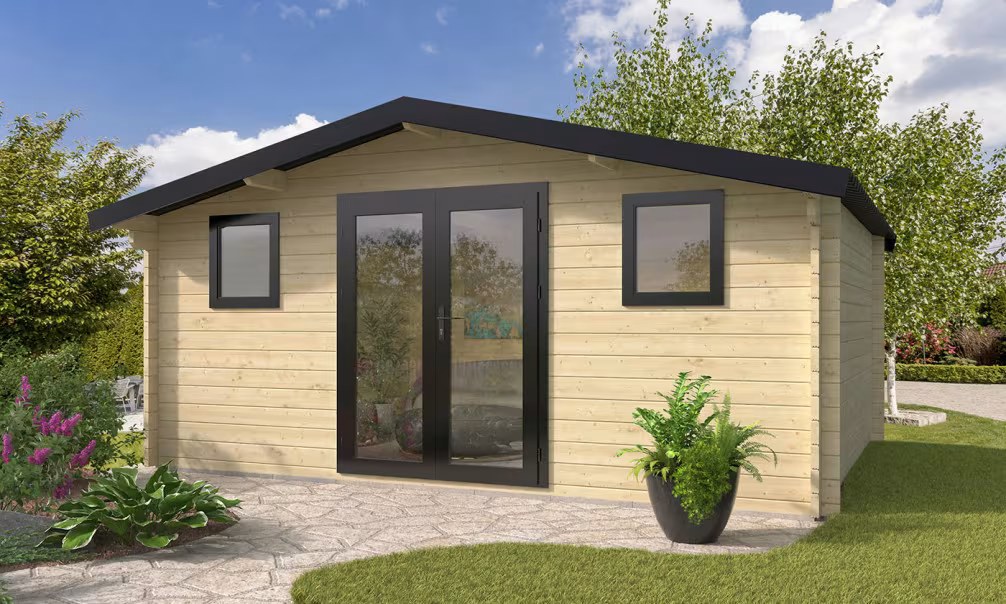 Gartenhaus 44mm Bamberg 19 – Stahldach – verglaste Tür – 18,15m² Innenraum – Bild 2