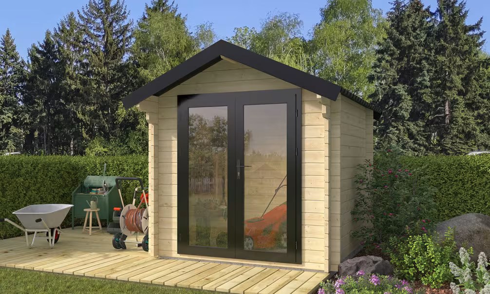 Gartenhaus 44mm Alu-Glastür Bamberg 5 – Stahldach – 4,46m² Innenraum