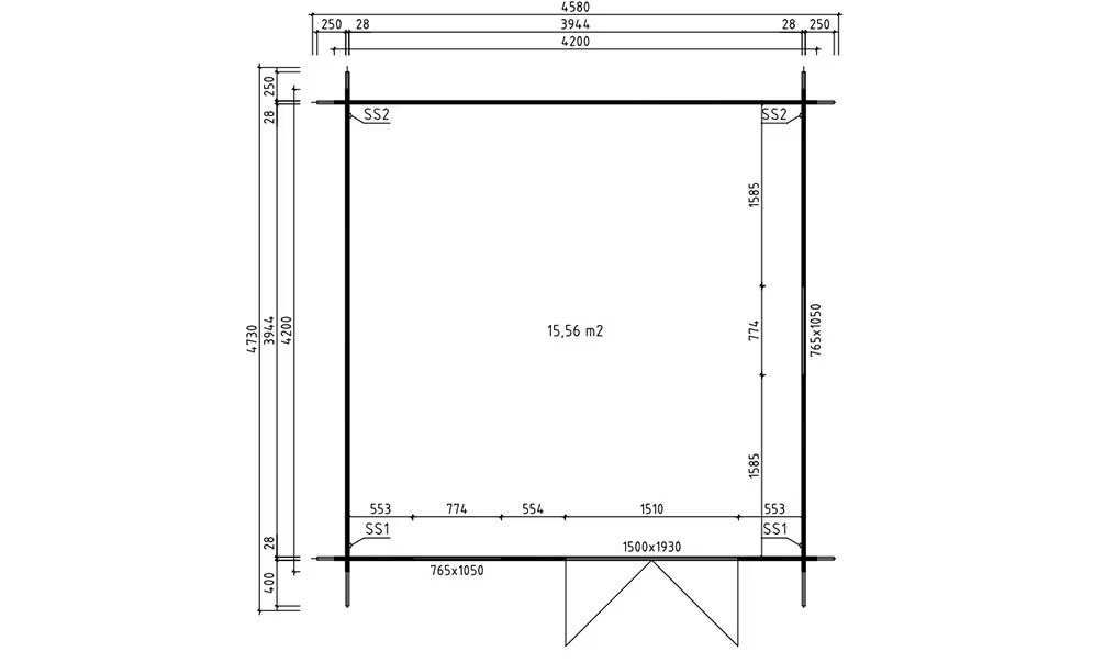Holzgartenhaus LACANAU 28 mm – 15,56m² Innenraum 400×400 cm 28mm – Bild 2