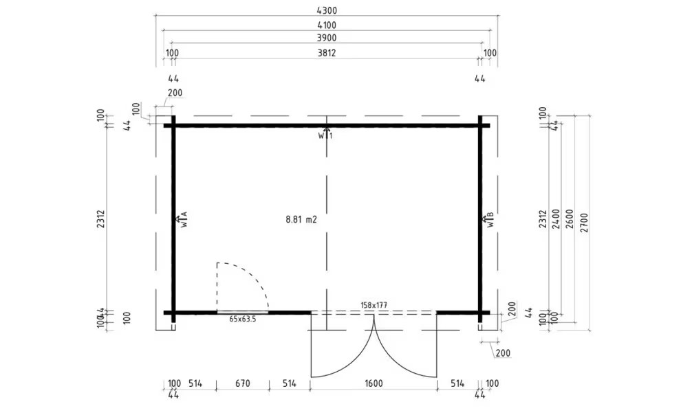 Holzgartenhaus CASSIS 9 Bohlen 44 mm – 8,81m² Innenraum 390×240 cm – Bild 2