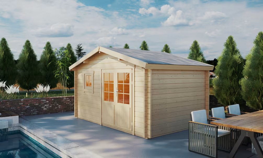Holzgartenhaus CASSIS 9 Bohlen 44 mm – 8,81m² Innenraum 390×240 cm