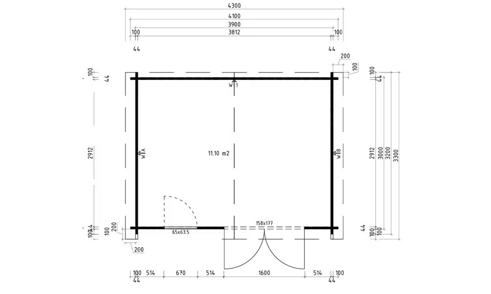 Holzgartenhaus CASSIS 11 44 mm – 11,10m² Innenraum 390×300 cm 44mm – Bild 2