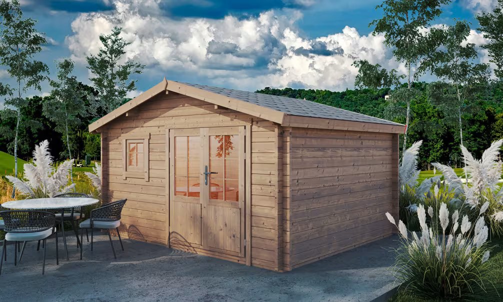 Gartenhaus druckimprägniert CASSIS 11 Bohlen 44mm – 11,10m² Innenraum
